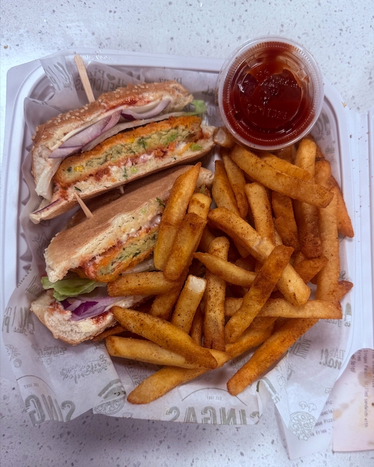Black Bean Burger with Fries.