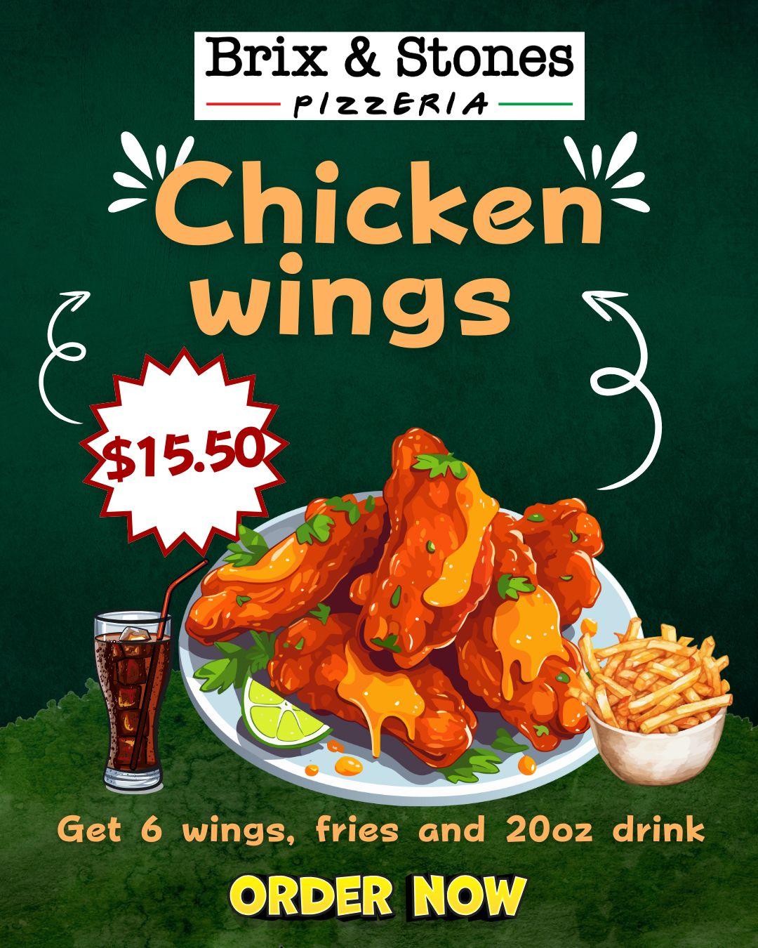 Wings Wednesday Only Offer!(6wings+fries+drink).