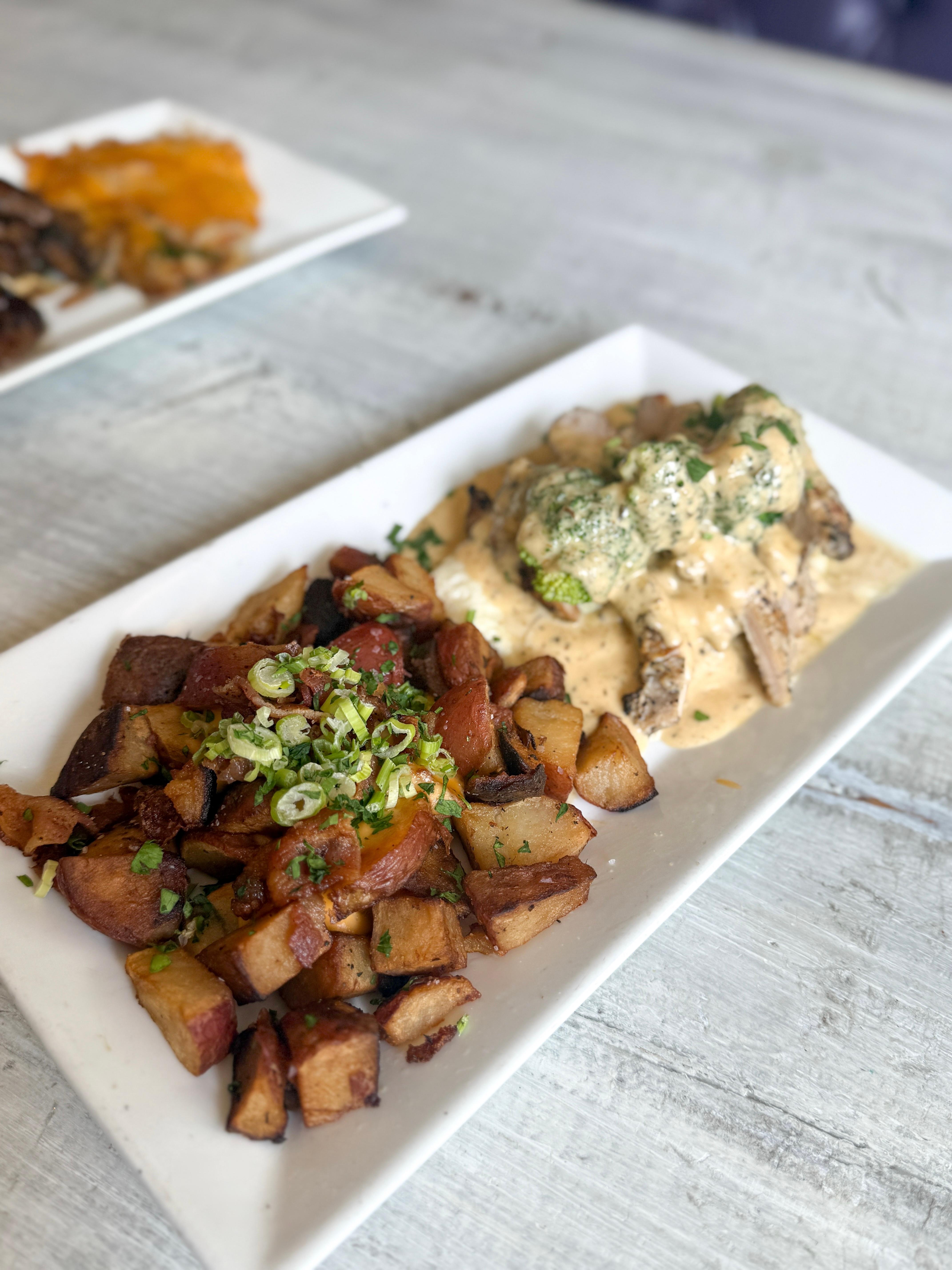 Jerk Chicken Alfredo Omelet.