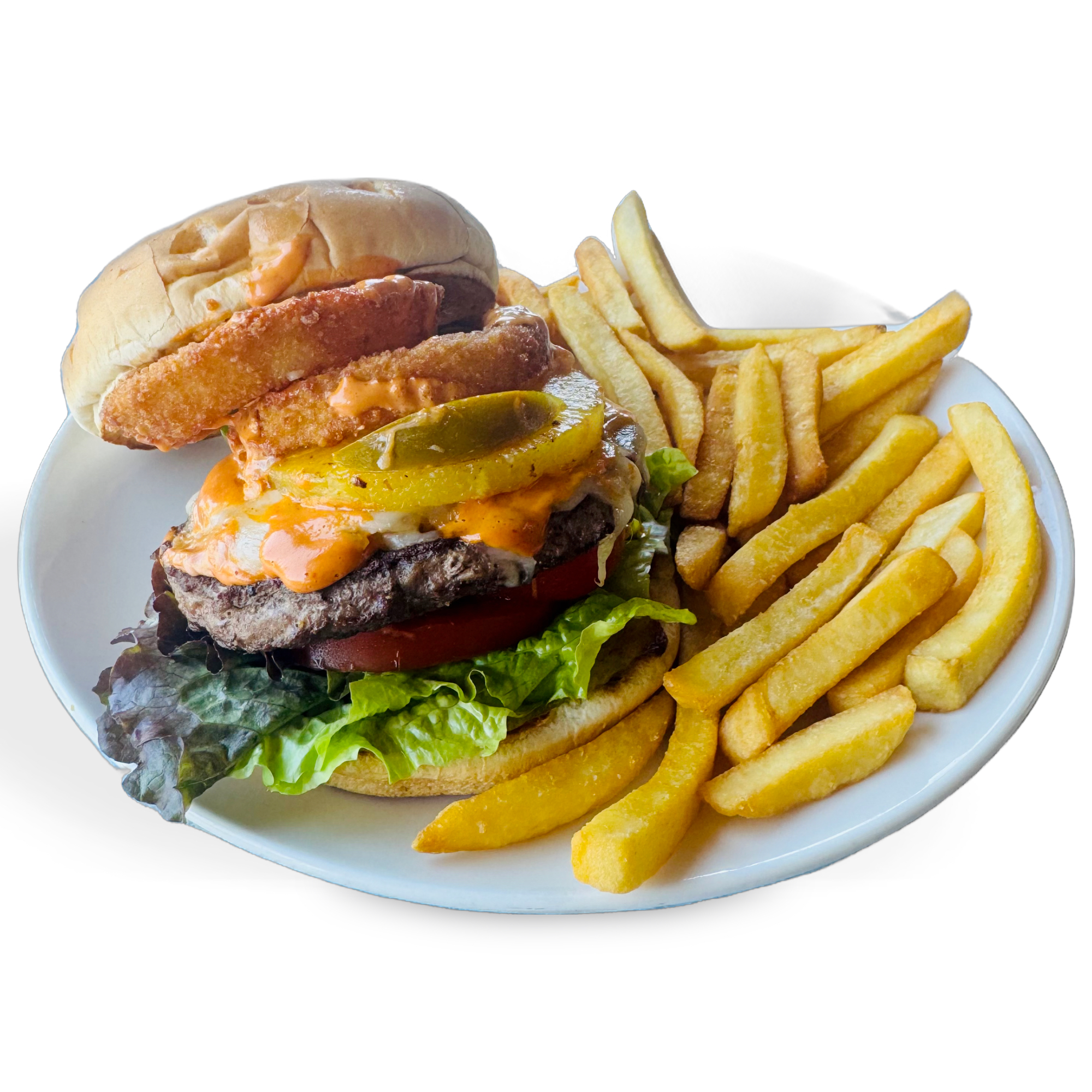 FIERY ISLAND BURGER.