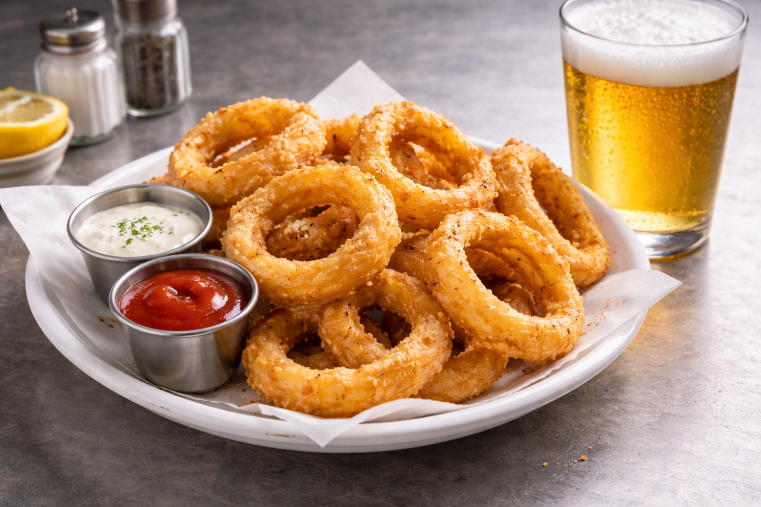 Beer-Battered Onion Rings.