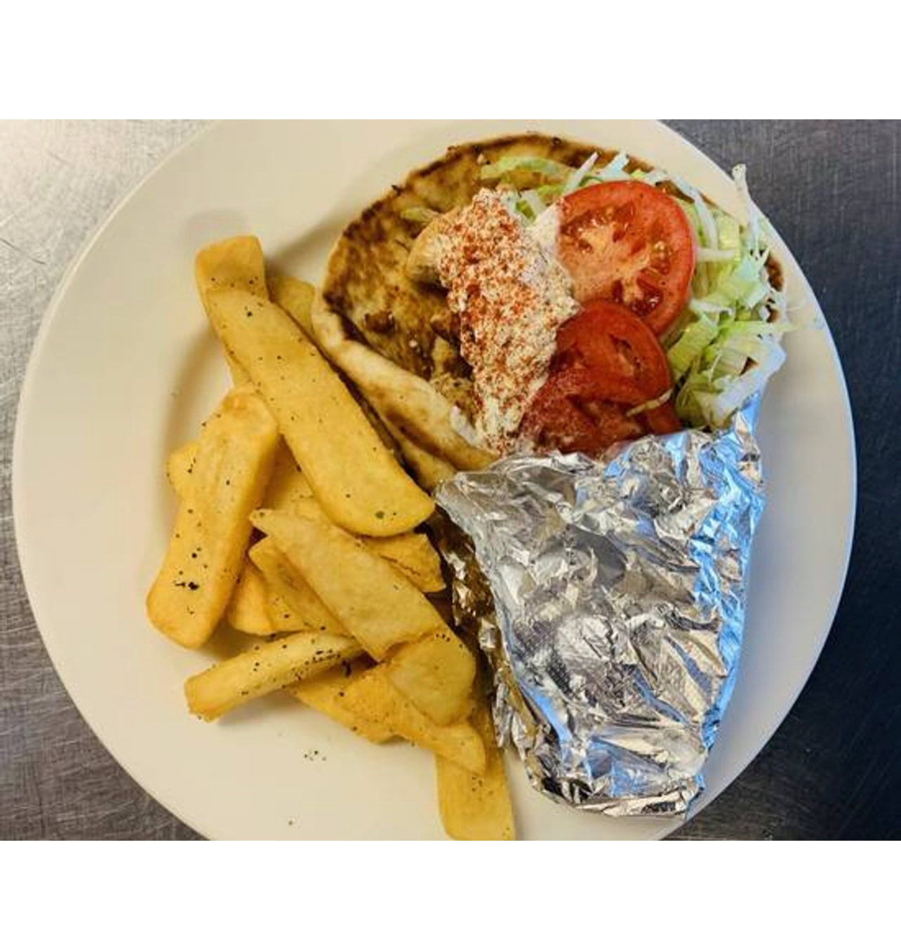 Salmon Pita (add $4 for Fries).