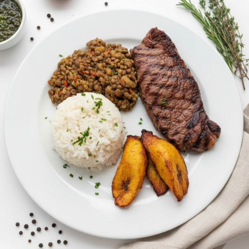 Steak Con Menestra.