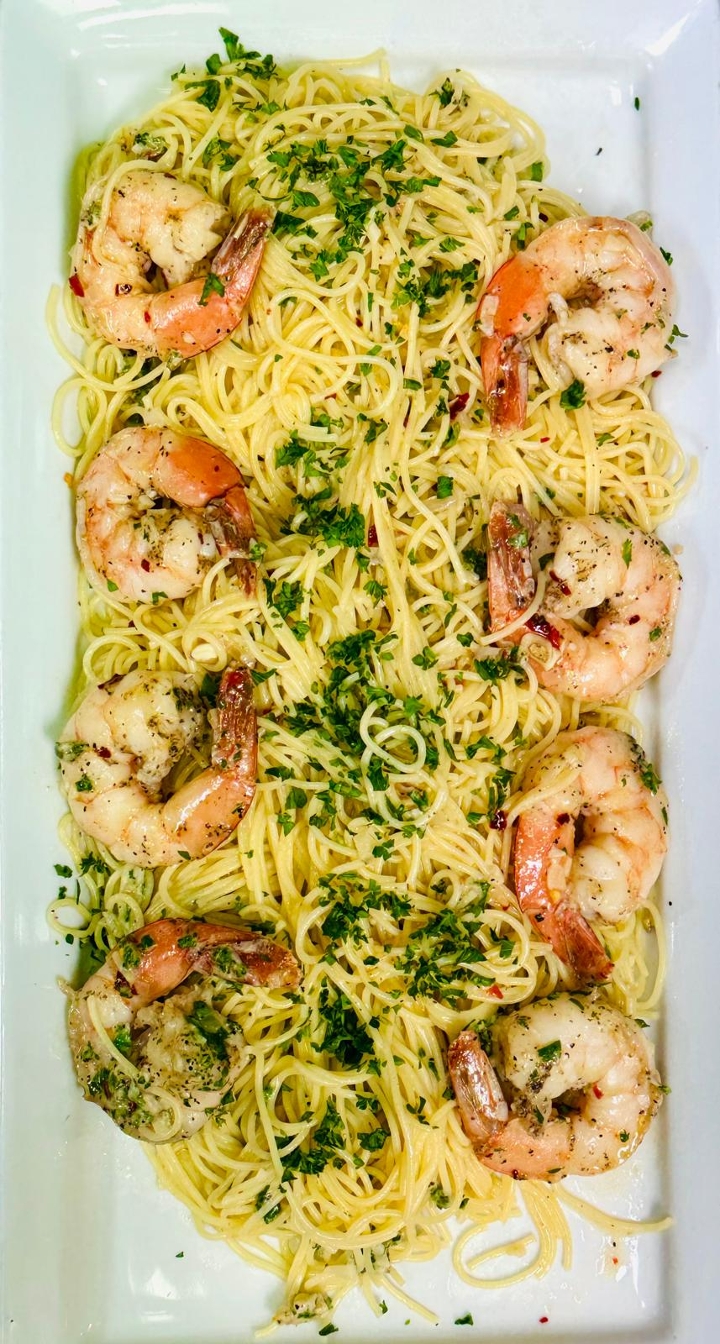 Shrimp Scampi with Angel Hair.