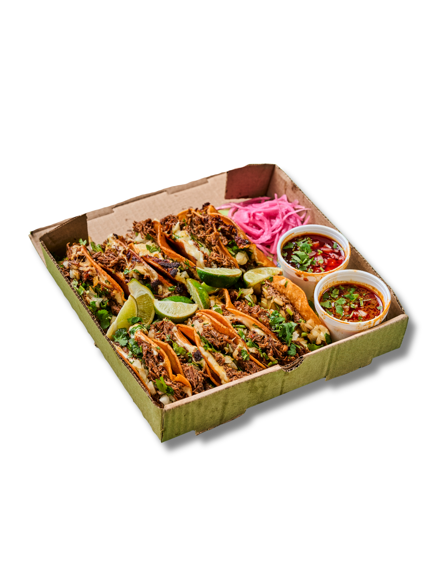Quesa Birria Taco Box (10 Tacos with Mozzarella Cheese).