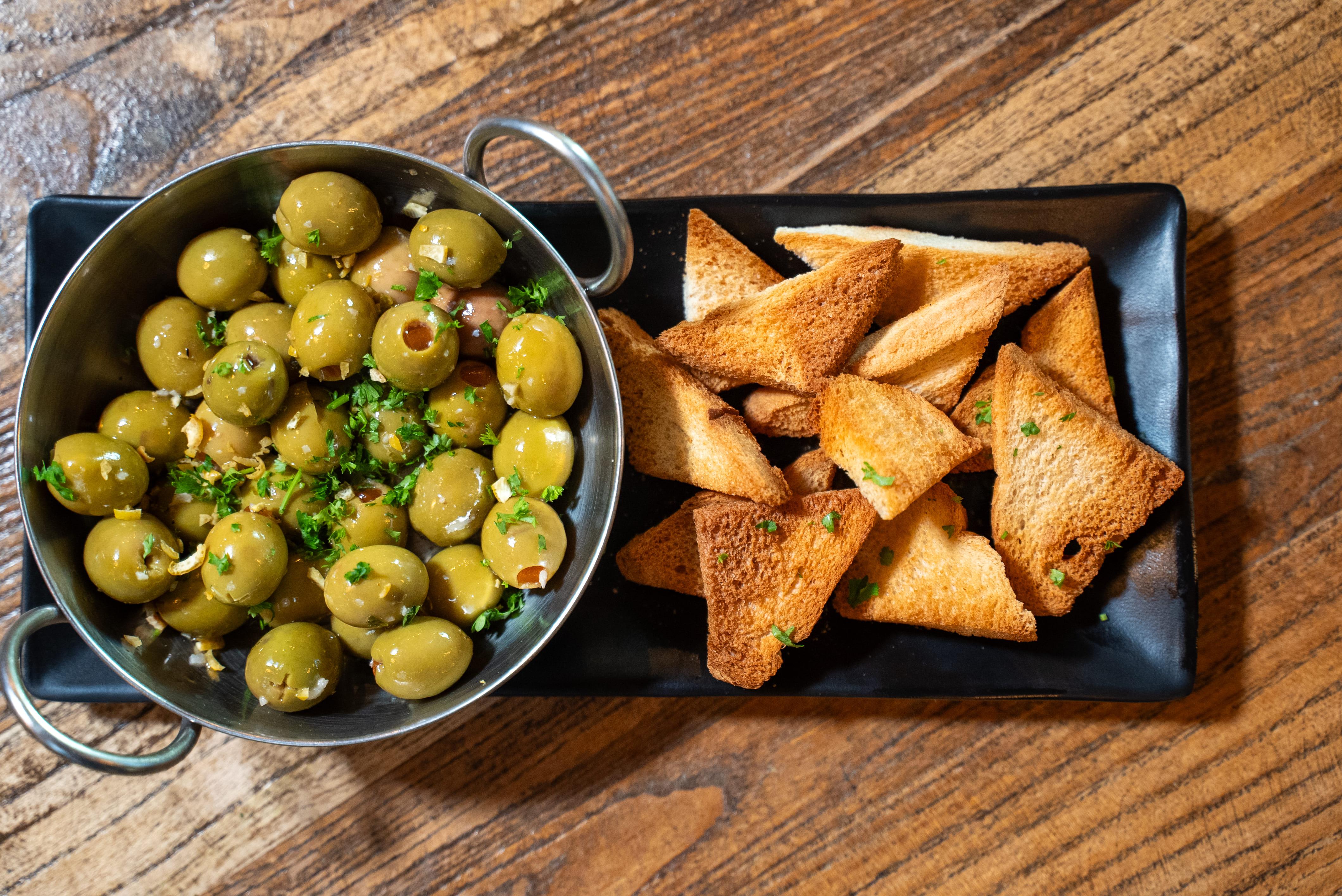 Marinated Olives & Toast.