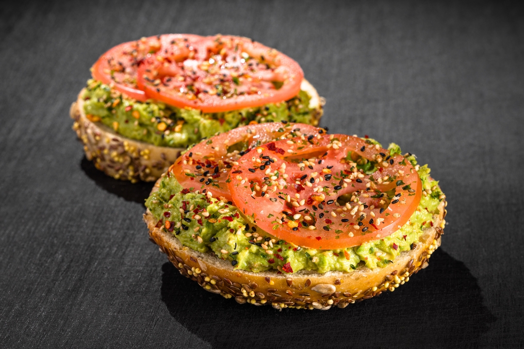AVOCADO TOAST BAGEL (open face).