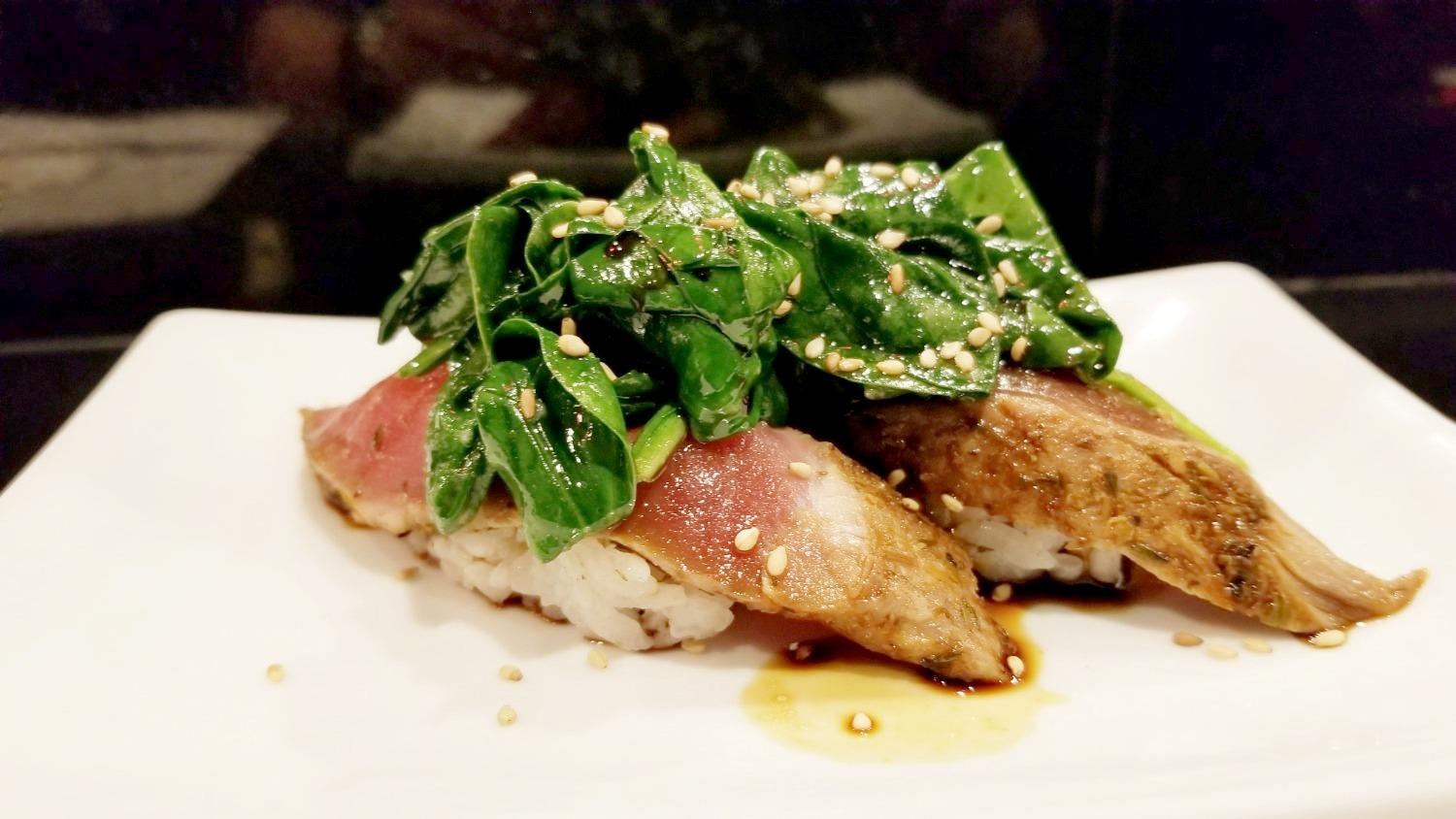 Cajun Tuna w/ Spinach Sushi, 2pc.