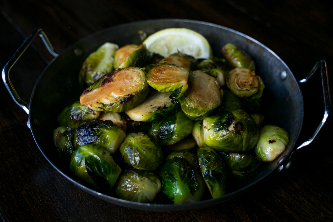 PAN SEARED BRUSSELS SPROUTS.