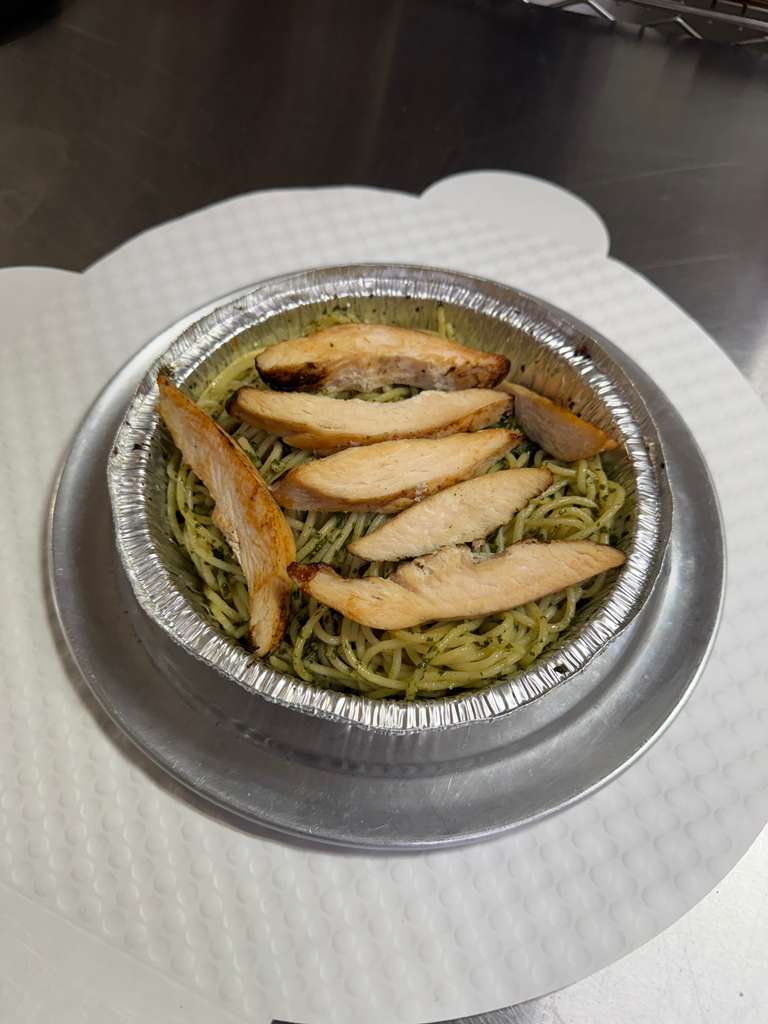 Spaghetti Chicken Pesto.